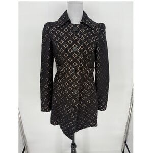 INC‎ Black Cotton Geometric Lace Trench Coat Womens Small Classic Feminine